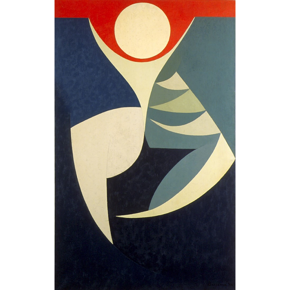 Karl Benjamin 
White Figure on a Red Sky, 1954 
Oil on canvas  
Gift of the artist  57-8.5