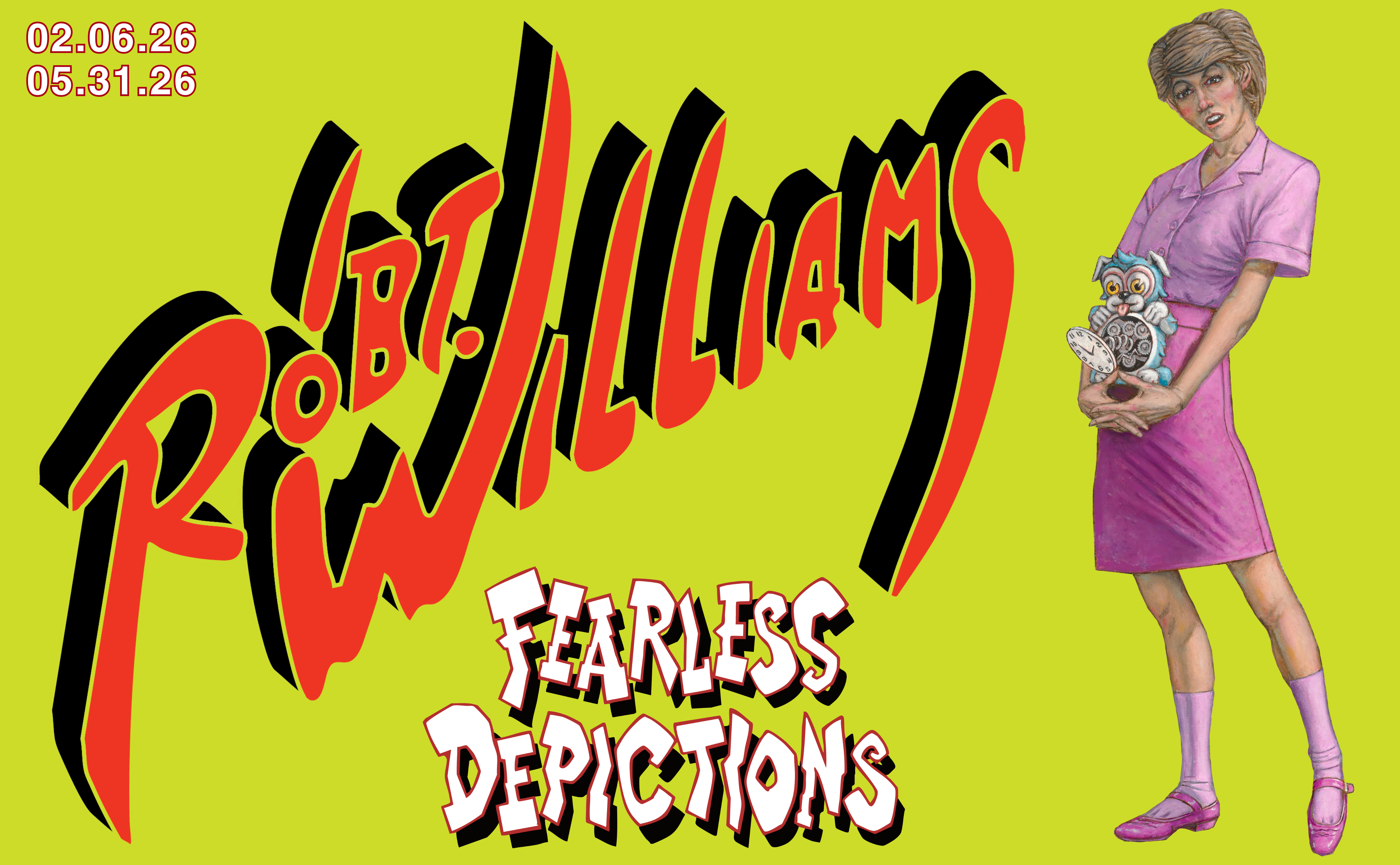 Banner for exhibition by Rob T. Williams called "Fearless Depictions" 03/15/26 - 5/10/26